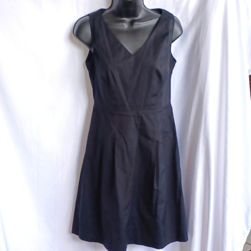 BROOKS BRO. LBD Cotton Sateen Sleeveless Fitted Dress, pleated skirt, stretchy